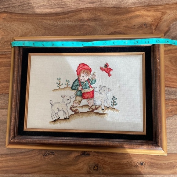Vintage Cross-stitch Little Drummer Boy framed Handmade Holiday Decoration - Picture 6 of 10
